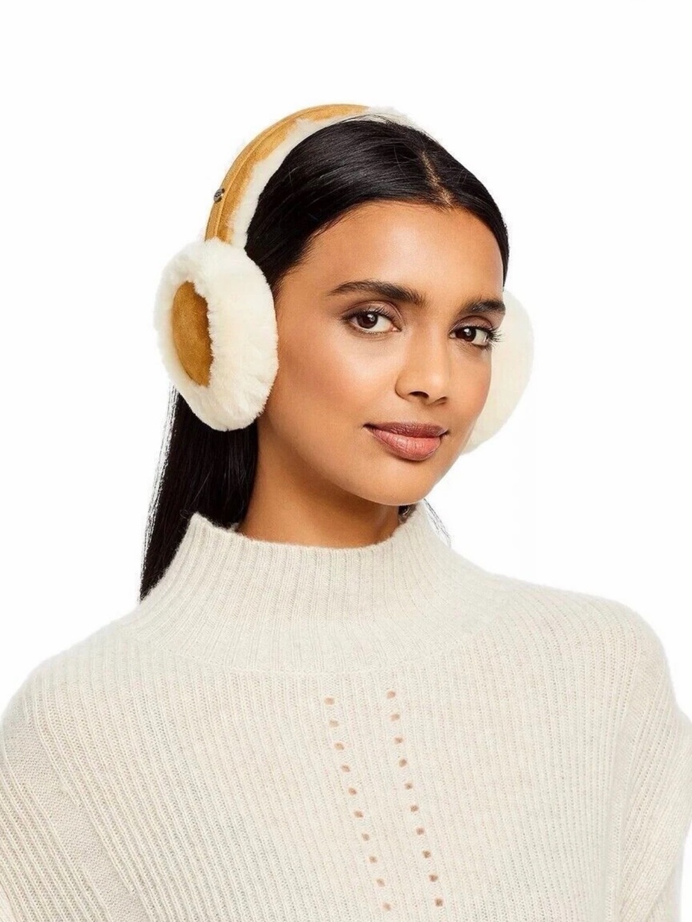 UGG Cream Shearling Over-Ear Headphones with Tan Accents